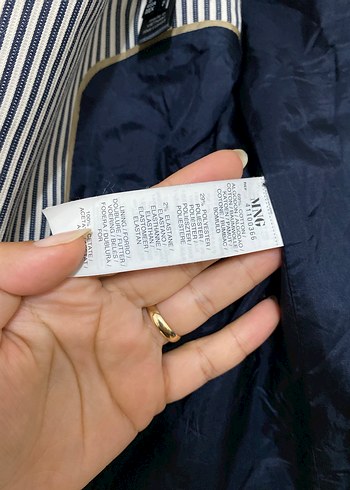 40 Beden beyaz Renk Çizgili Midi Kadın Blazer Ceket