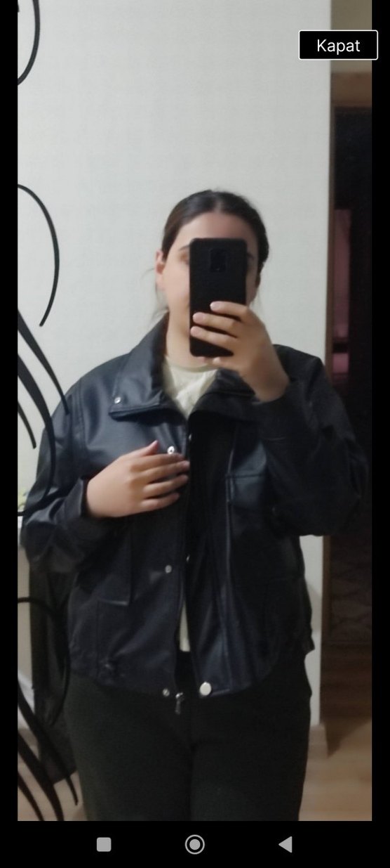 Siyah Deri Kemerli Salaş Ceket - Görsel 2