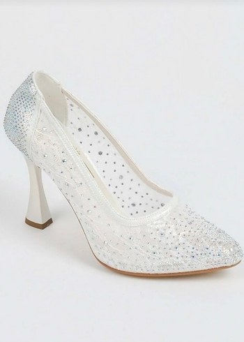 Beyaz Payetli Stiletto Gelin Ayakkabısı - Görsel 4