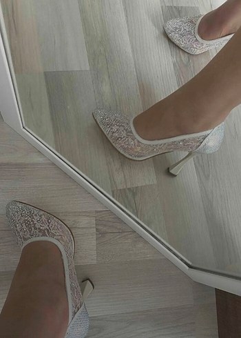 Beyaz Payetli Stiletto Gelin Ayakkabısı - Görsel 2