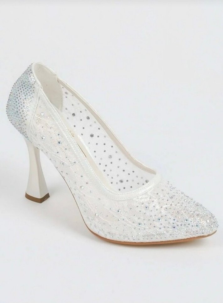 Beyaz Payetli Stiletto Gelin Ayakkabısı - Görsel 4