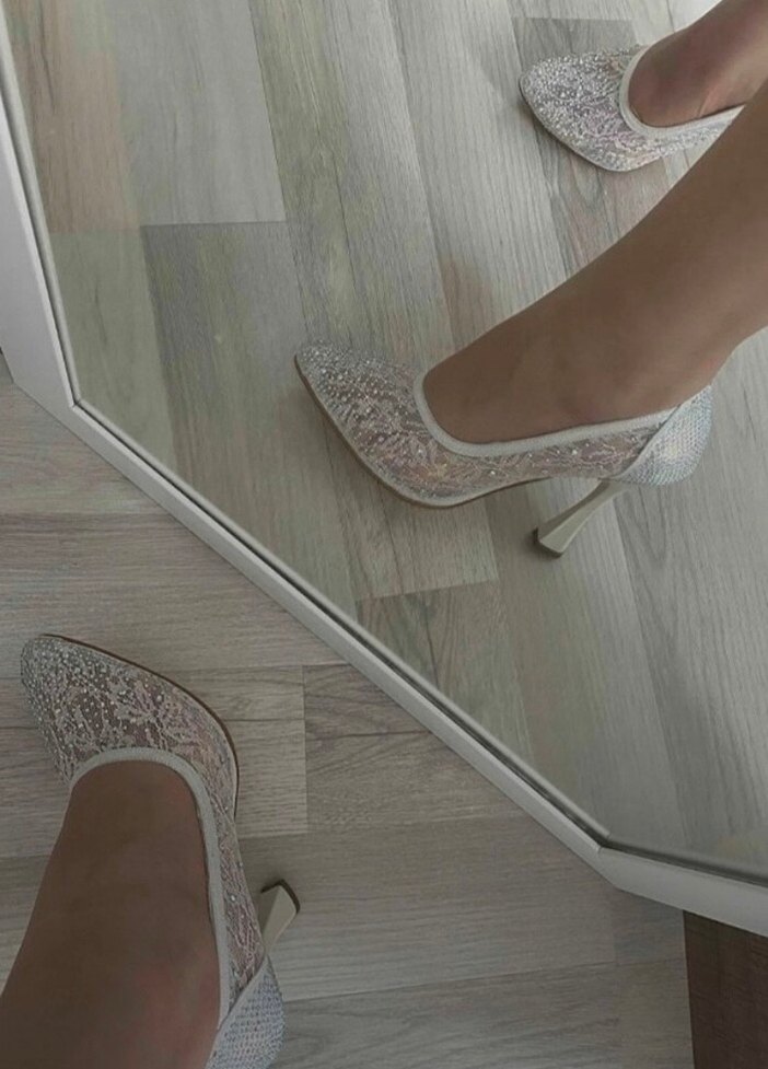 Beyaz Payetli Stiletto Gelin Ayakkabısı - Görsel 2