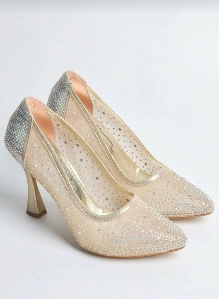 Altın Parlak Payetli Stiletto Topuklu Kadın Ayakkabı - Görsel 3