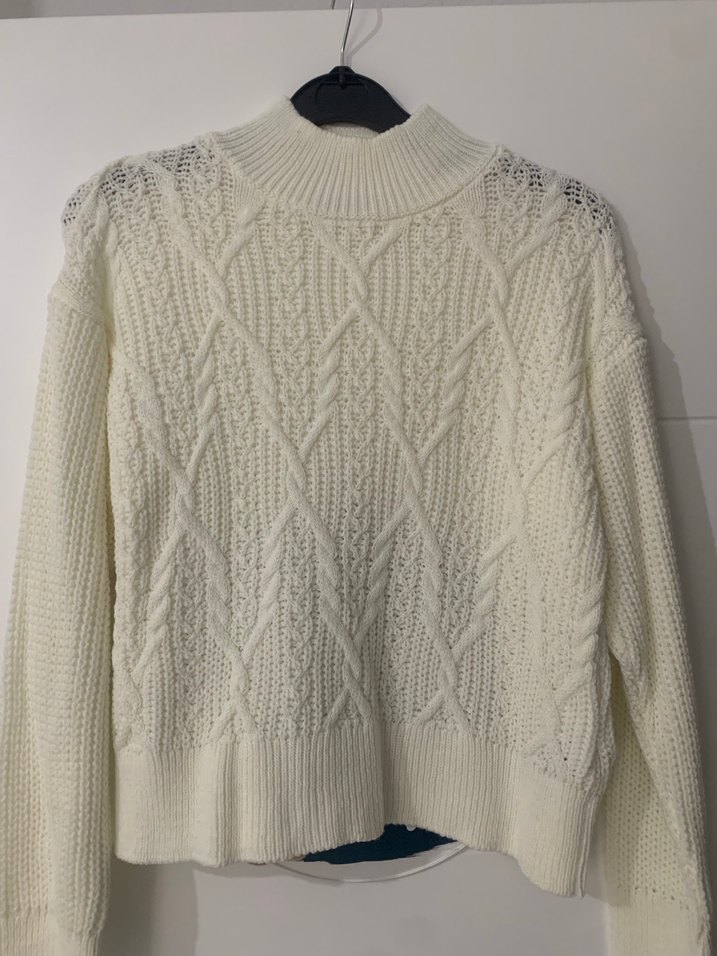 Beyaz Örgü Kadın Kazak - Görsel 2