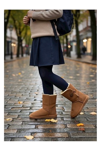 Düğmeli Kahverengi Süet Kadın Bot - Görsel 2