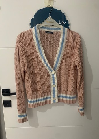 Pastel Pembe V Yaka Örgü Kadın Hırka - Görsel 5