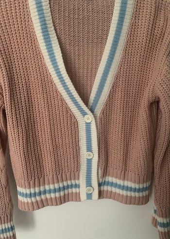 Pastel Pembe V Yaka Örgü Kadın Hırka - Görsel 3