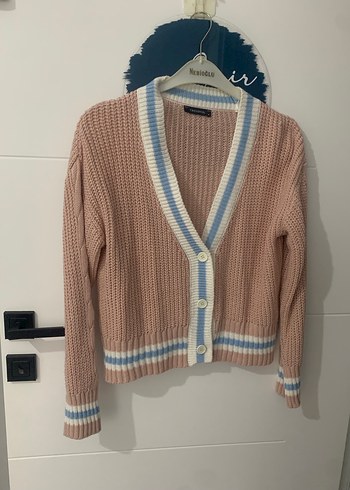 Pastel Pembe V Yaka Örgü Kadın Hırka - Görsel 4