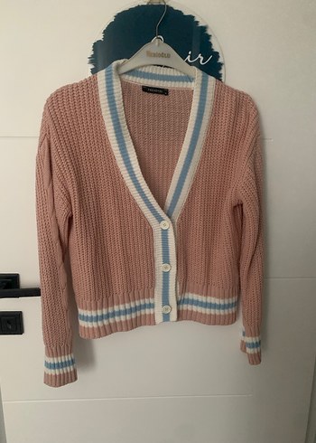 Pastel Pembe V Yaka Örgü Kadın Hırka - Görsel 2