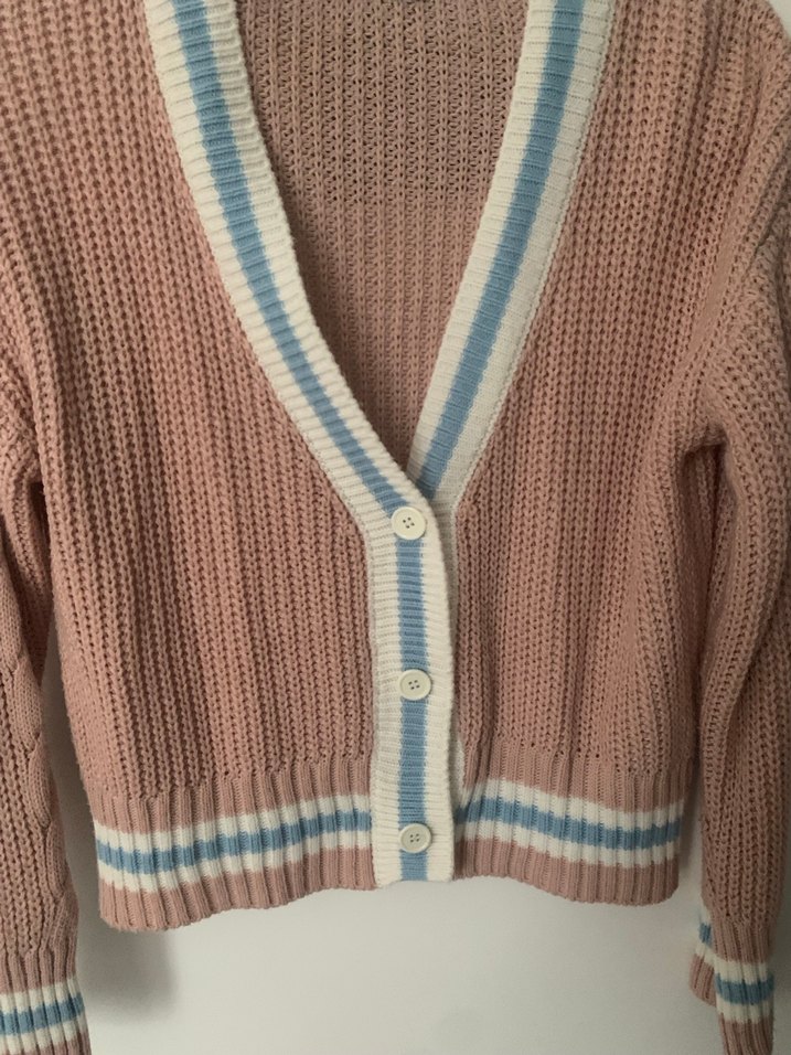 Pastel Pembe V Yaka Örgü Kadın Hırka - Görsel 3