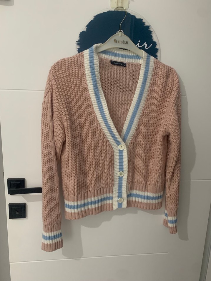 Pastel Pembe V Yaka Örgü Kadın Hırka - Görsel 4