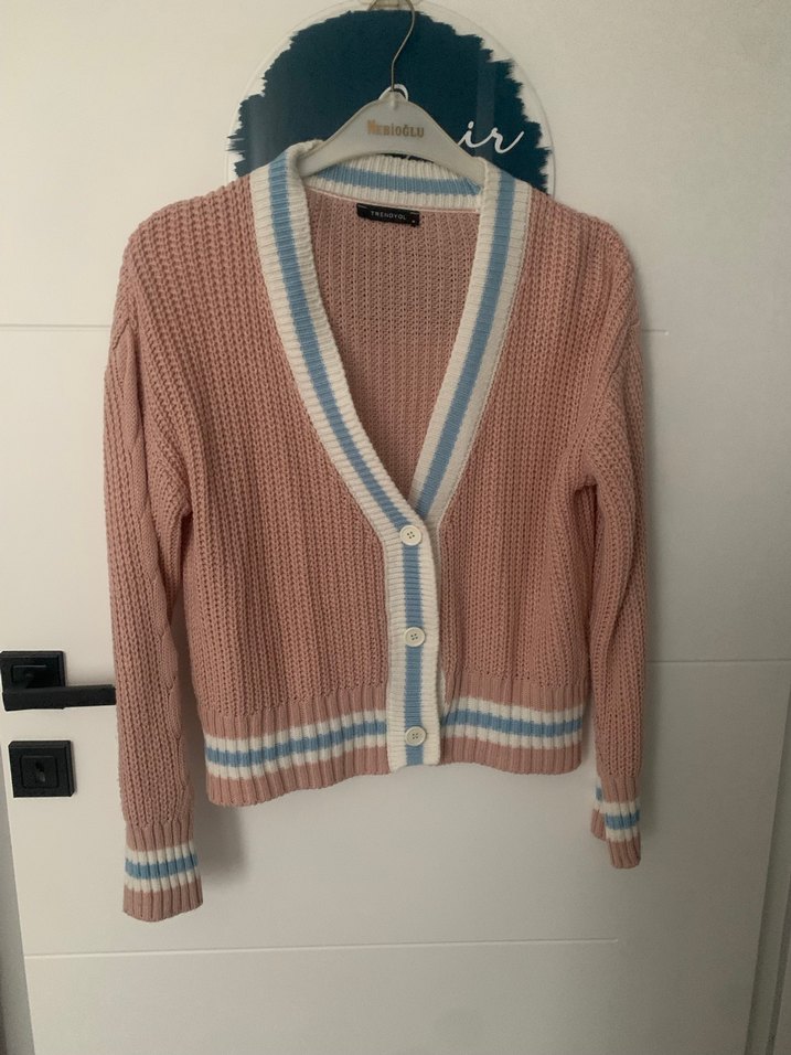 Pastel Pembe V Yaka Örgü Kadın Hırka - Görsel 2