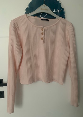 Düğmeli Pembe Triko Kadın Kazak - Görsel 2