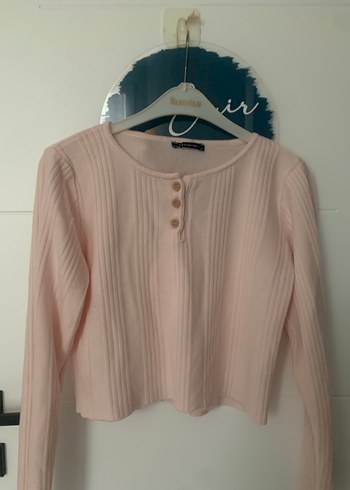 Düğmeli Pembe Triko Kadın Kazak - Görsel 4