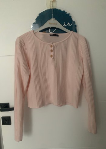 Düğmeli Pembe Triko Kadın Kazak - Görsel 3