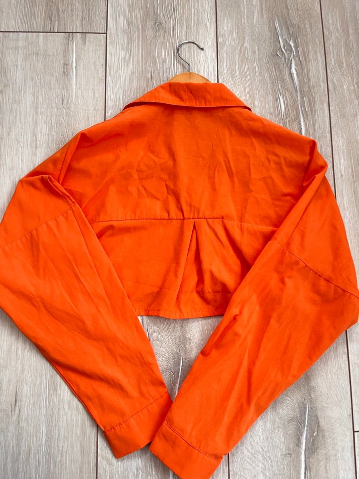 Turuncu crop gömlek - Görsel 4