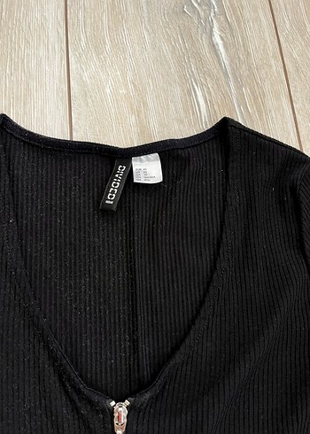 H&M Fermuarlı V Yaka Uzun Kollu Kazak - Görsel 3