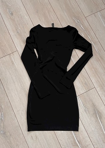 H&M Siyah Drapeli V Yaka Uzun Kollu Kadın Elbise - Görsel 5