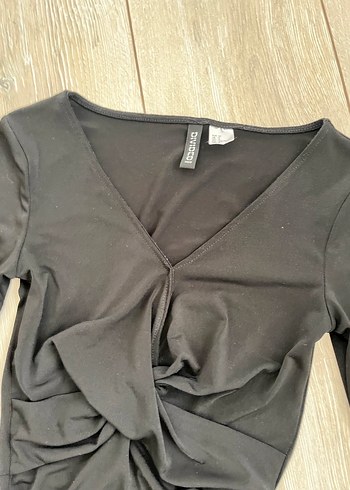 H&M Siyah Drapeli V Yaka Uzun Kollu Kadın Elbise - Görsel 3