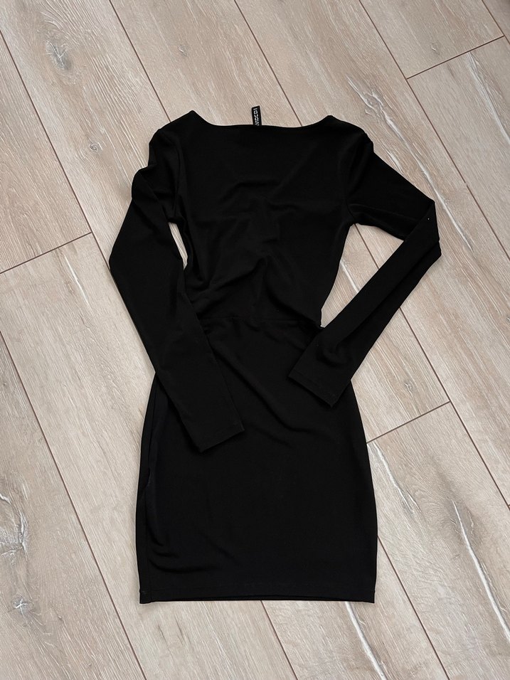 H&M Siyah Drapeli V Yaka Uzun Kollu Kadın Elbise - Görsel 5