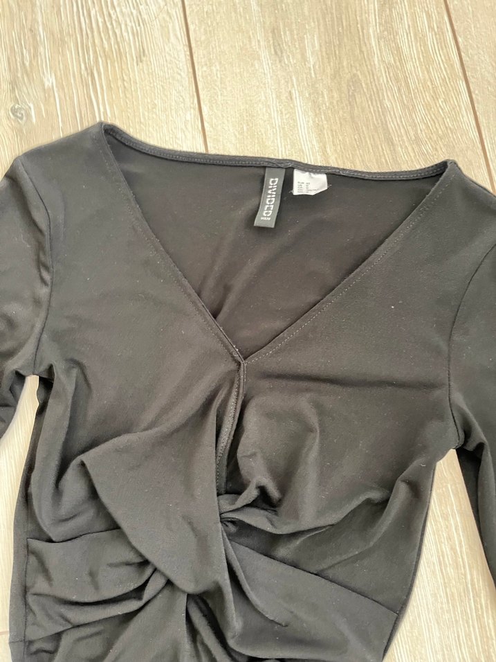 H&M Siyah Drapeli V Yaka Uzun Kollu Kadın Elbise - Görsel 3