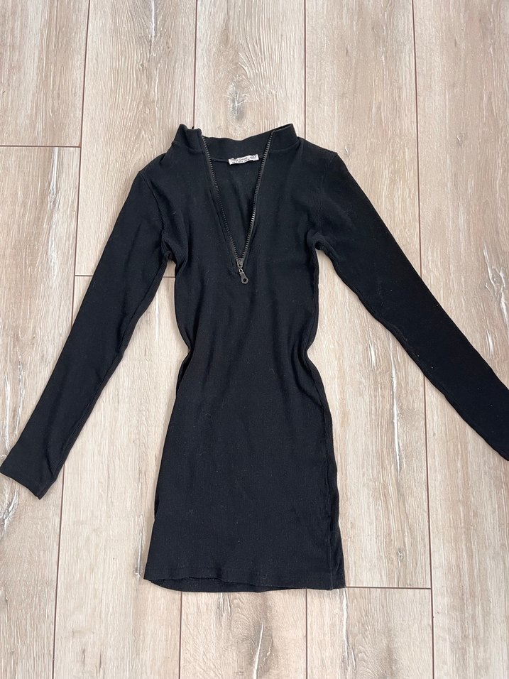 Siyah Mini Triko Elbise - Görsel 2