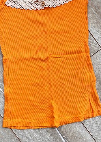 Vintage Dantel Detaylı Turuncu İnce Askılı Bluz - Görsel 3