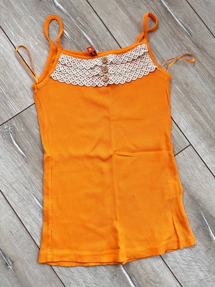 Vintage Dantel Detaylı Turuncu İnce Askılı Bluz - Görsel 2