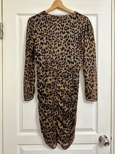 Zara Zara Leopar Desenli Drapeli Elbise