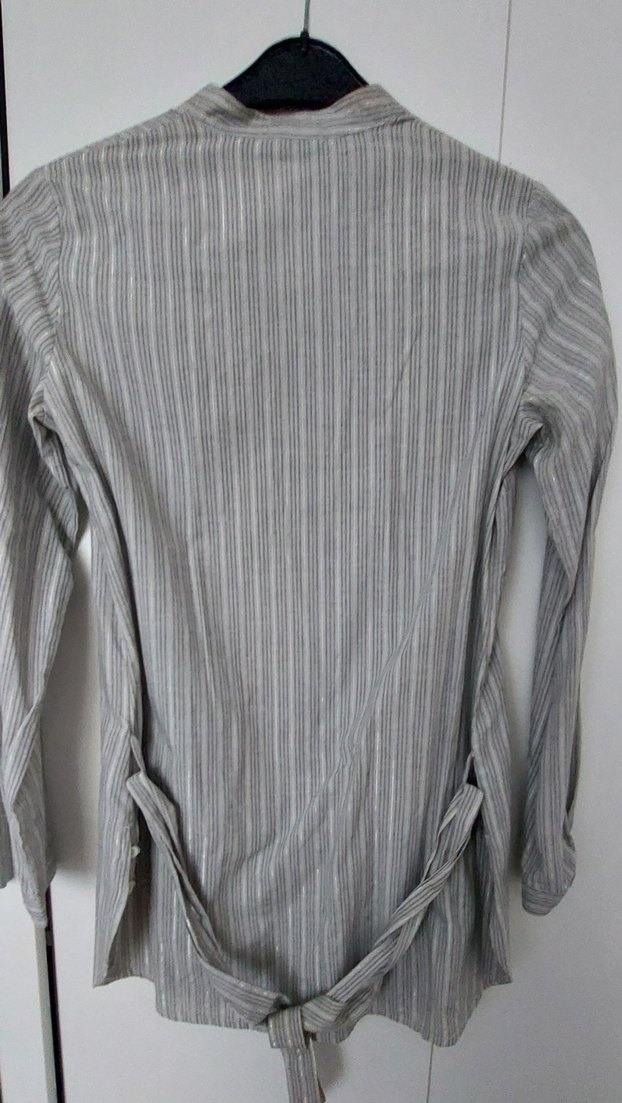 Gri Çizgili Pamuklu Kadın Gömlek - Görsel 2