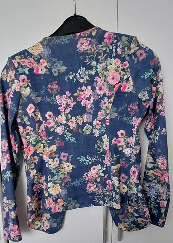 Çiçek Desenli Mavi Kadın Blazer Ceket - Görsel 2