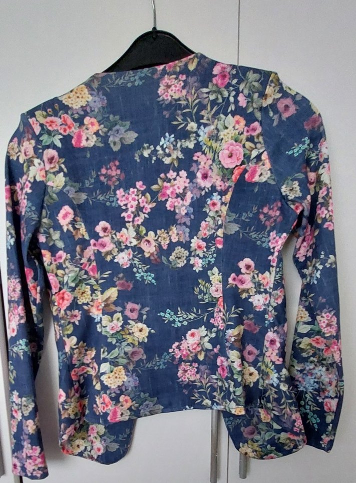 Çiçek Desenli Mavi Kadın Blazer Ceket - Görsel 2