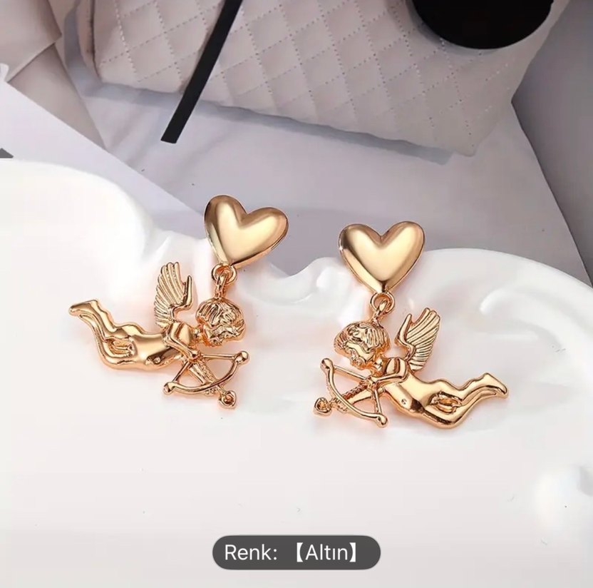 Altın Renkli Aşk Meleği Küpeler - Görsel 3
