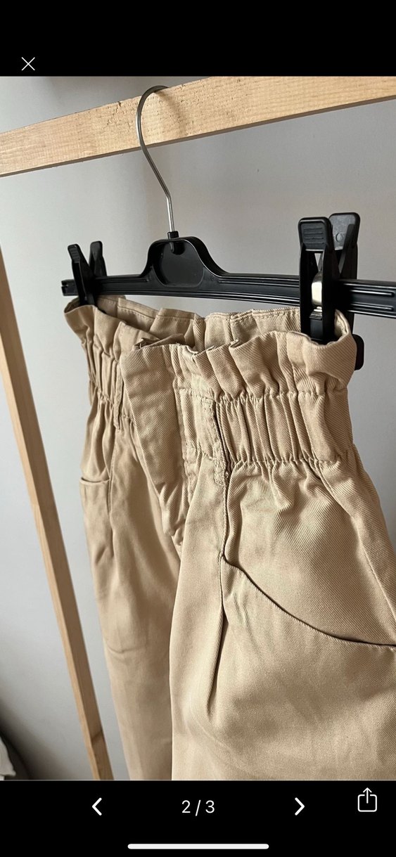 Kemer Detaylı Bej Kadın Keten Pantolon - Görsel 2