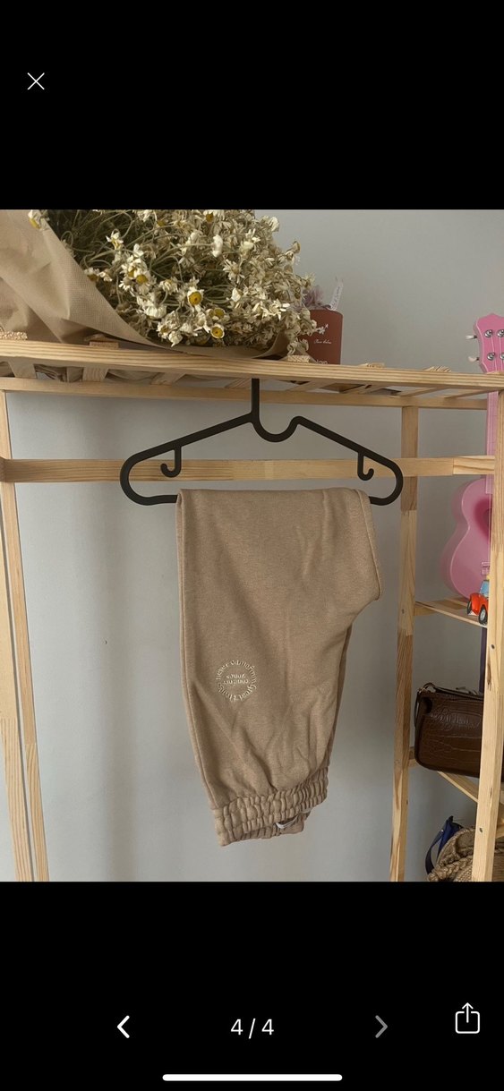 Bej Midi Kadın Keten Sweatpants - Görsel 4