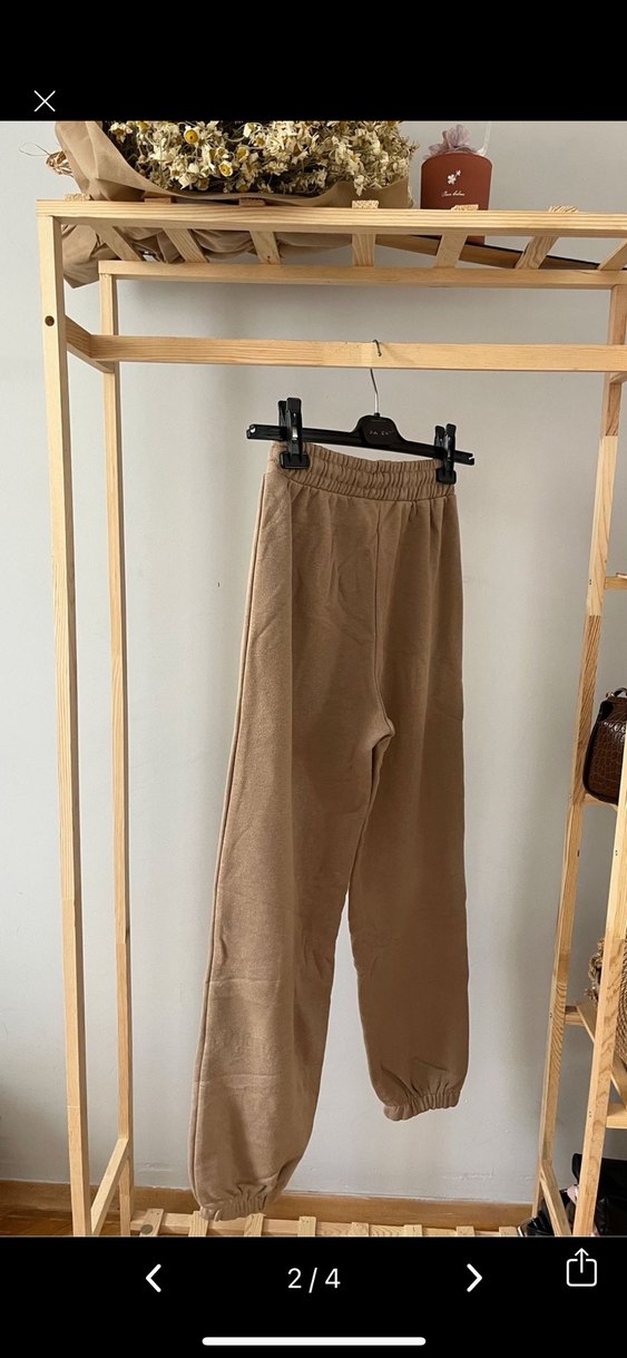 Bej Midi Kadın Keten Sweatpants - Görsel 2
