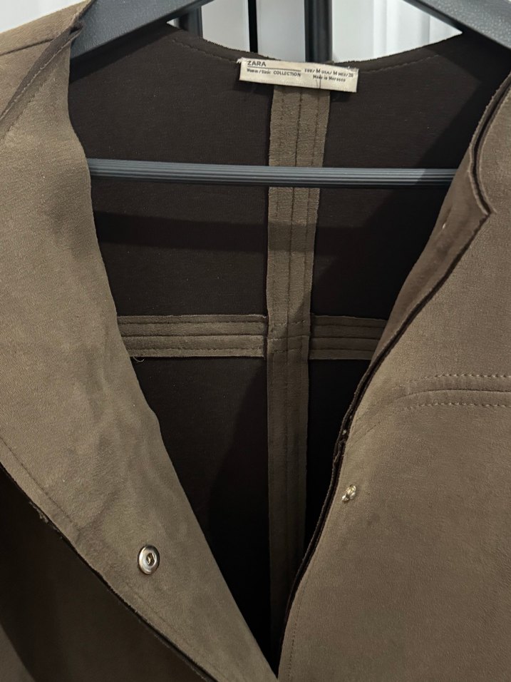 Zara Kadın Süet haki Uzun Kollu ceket - Görsel 5