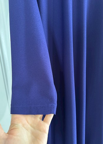 Mor Uzun Kollu Pilili Kadın Elbise - Görsel 3