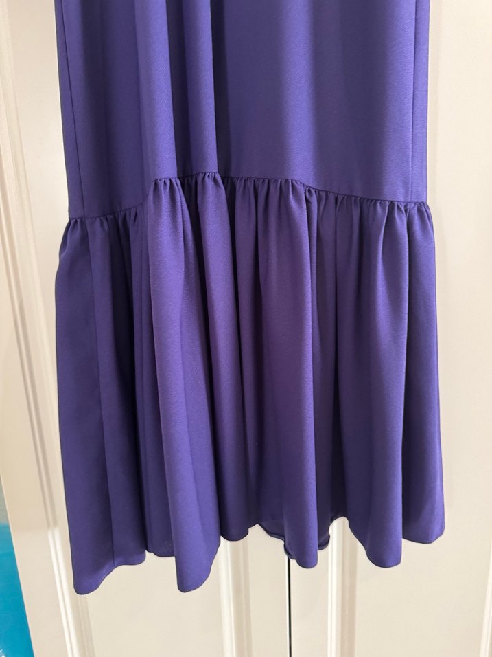 Mor Uzun Kollu Pilili Kadın Elbise - Görsel 2