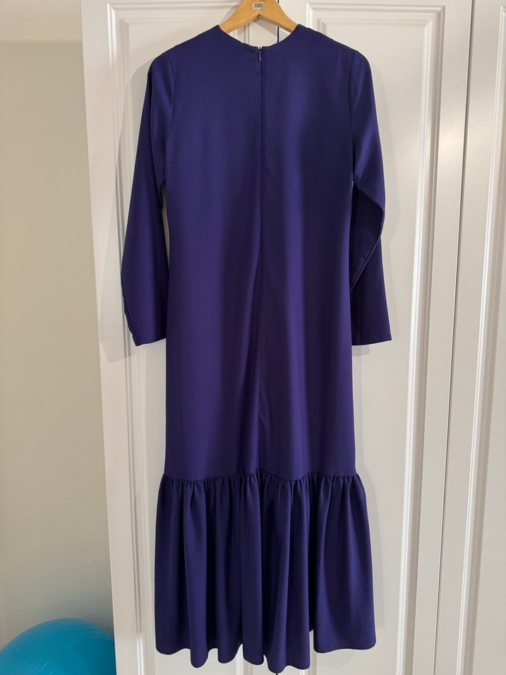 Mor Uzun Kollu Pilili Kadın Elbise - Görsel 5