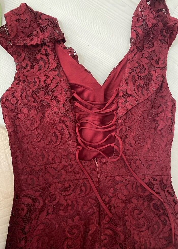 Bordo dantelli elbise - Görsel 4