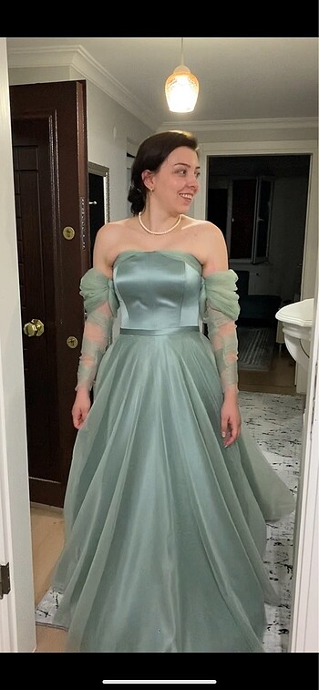 su yeşili nişan elbisesi - Görsel 2