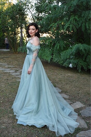 su yeşili nişan elbisesi - Görsel 4