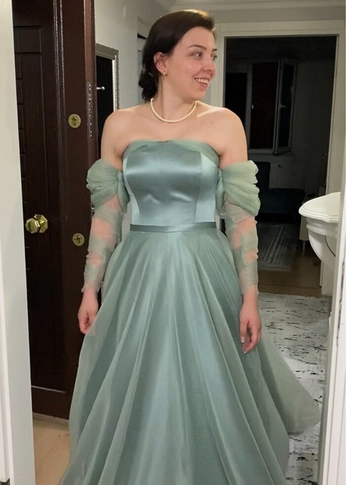 su yeşili nişan elbisesi - Görsel 2
