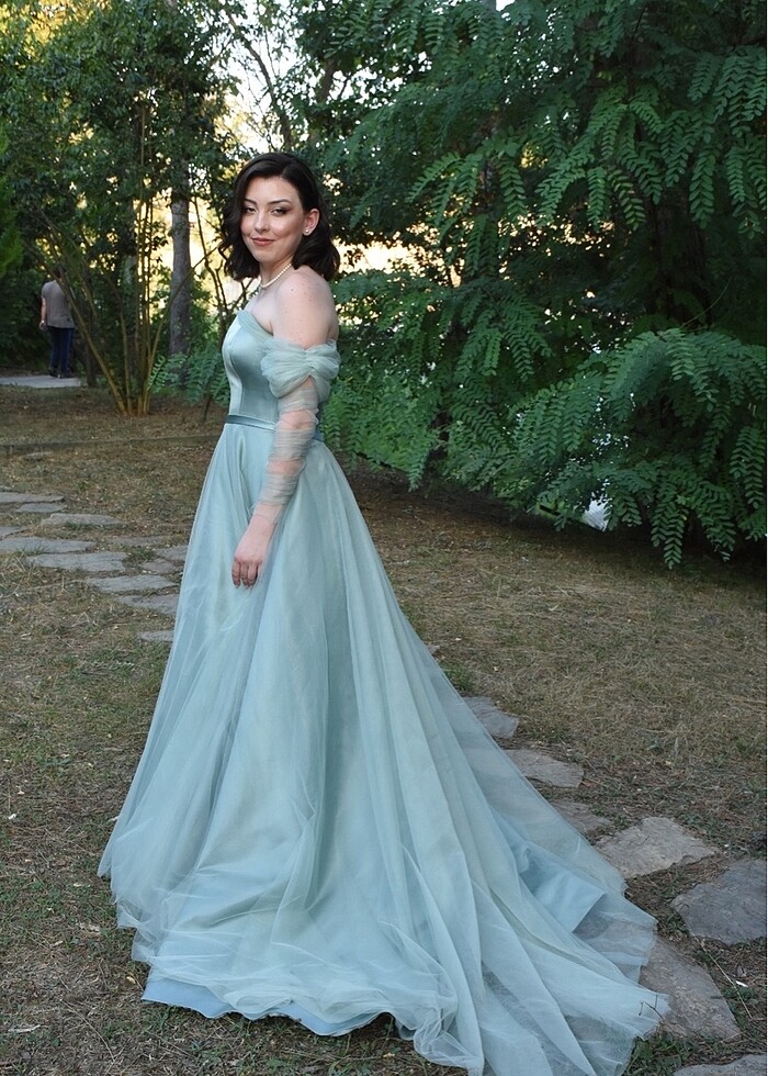 su yeşili nişan elbisesi - Görsel 4