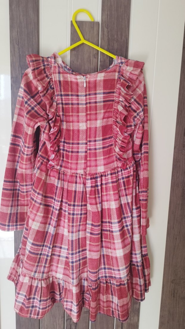 Pembe Uzun Kollu Fırfırlı Kız Elbisesi - Görsel 4