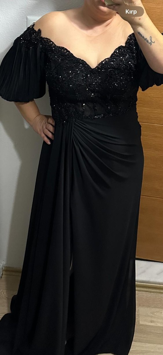 Uzun Siyah Drapeli Abiye Elbise - Görsel 3