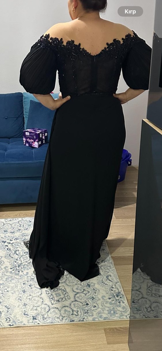 Uzun Siyah Drapeli Abiye Elbise - Görsel 2