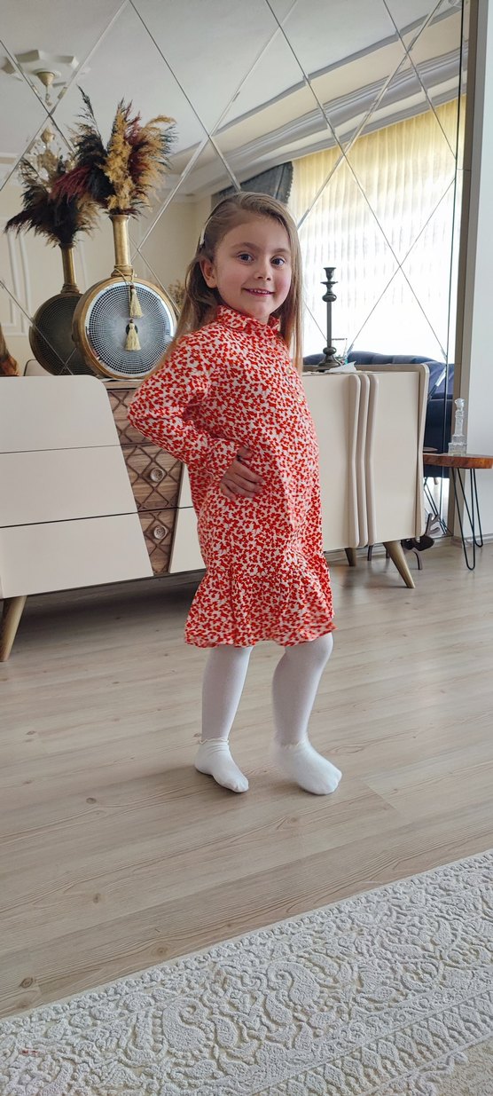 Kız Çocuk Kırmızı Leopar Desenli Uzun Kollu Elbise uspolo - Görsel 2