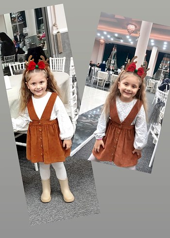 Kız Çocuk Kahverengi Süet Düğmeli Elbise - Görsel 2